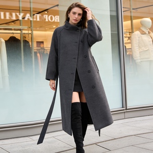 Women's Long Wool Trench Coat High Neck Belted Overcoat Warm Winter Formal Outerwear Fashion - Product Image 3