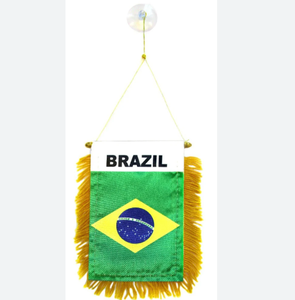 Bandiera Brasiliana da Appendere, Mini Bandiera Mondiale per Auto, Banner per Finestrino o Specchietto con Ventosa, Bandiera Dorata con Frange a Doppia Faccia - Product Image 1