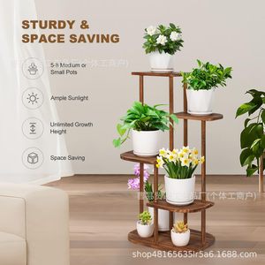 Soporte de Madera para Flores de 5 Niveles, Estante para Plantas de Pino Sólido, para Interiores, Exteriores, Balcón, Almacenamiento y Exhibición - Product Image 4