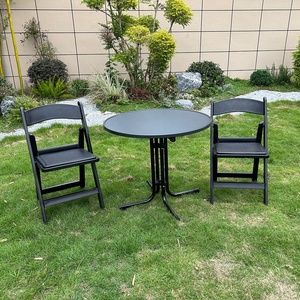 Ensemble <span class=keywords><strong>de</strong></span> meubles <span class=keywords><strong>de</strong></span> <span class=keywords><strong>jardin</strong></span> modernes pour terrasse, patio, appartement, <span class=keywords><strong>table</strong></span> <span class=keywords><strong>ronde</strong></span> et deux chaises pliantes <span class=keywords><strong>en</strong></span> résine - Product Image 1