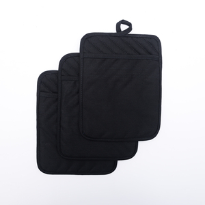 Black 100% Cotton Oven Mitts <strong>Pot</strong> <strong>Holder</strong> with Pocket Heat Resistant for Microwave and Grill Use - Product Image 1