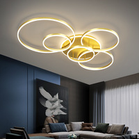 Lustre décoratif en forme de cercle Lampe à gradation pour salon d'hôtel Plafonniers en forme de cercle à led dorés