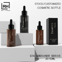Flacon compte-gouttes en plastique givré de 30 ml, petit flacon compte-gouttes noir avec pipette pour produits liquides d'essence de soin de la peau