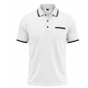 <b>White</b> Men's Short Sleeve <b>Polo</b> Shirt With Contrast Trim Collar And Chest Pocket Regular Fit Casual Cotton Oxford Fabric - Product Image 2