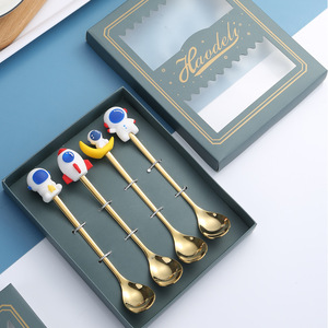 Creative Cartoon Astronaut Stainless Steel Spoon Gift <b>Box</b> Coffee Dessert Soup Stirring Spoon Set - Product Image 2