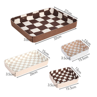 Ensemble de 4 plateaux décoratifs en feutre à carreaux de 3 tailles pour l'organisation de la maison, plateaux pour table basse, commode, table de chevet, rangement