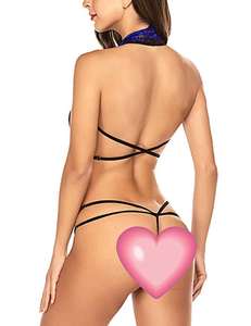 新款热辣性感纱布无背蝴蝶结裸脐缠结性感内衣透气透视情色女性内衣 - Product Image 4