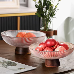 Nouvelle assiette à fruits en <span class=keywords><strong>verre</strong></span> sur pieds, style mi-ancien, base en <span class=keywords><strong>bois</strong></span> massif, style chinois, pour salon, <span class=keywords><strong>table</strong></span> basse haut de gamme - Product Image 2