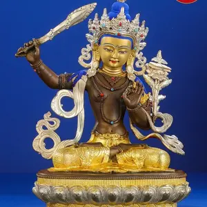 Pure Copper Tibetan 7-inch Manjusri Puxian Buddha Decoration Gold-plated Silver Home West 1-foot Interior Supplies Manjusri