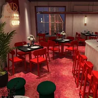 Prix d'usine Bar OEM empilable commercial moderne Fast Shop Chaises de restaurants de salle à manger de couleur rouge courbé en bois pour café