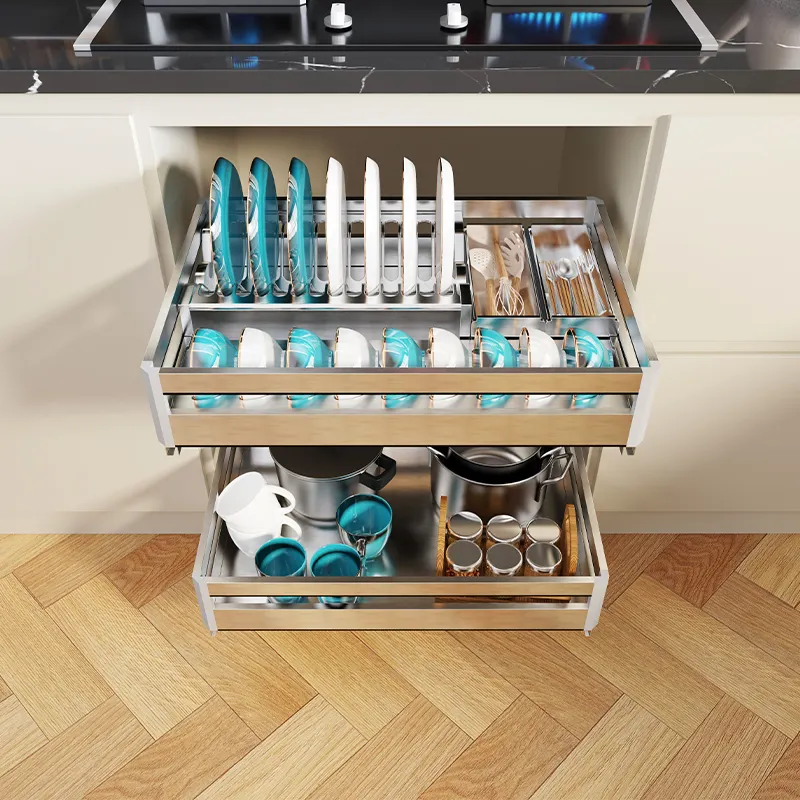 Kitchen Organizer Kitchen Cabinet Pull-out Basket Kitchen Accessories Drawer Basket Slide Stainless Steel 70CM 80CM 90CM Cabinet