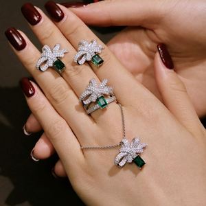 Dylam New Design Fashion Fine Jewelry 925 Sterling <b>Silver</b> Rhodium Plated Women <b>Emerald</b> 5A Cubic Zirconia Bow Knot <b>Rings</b> - Product Image 2