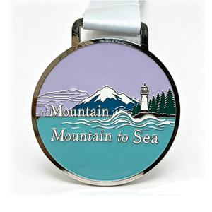 Custom Metal Medal with Lighthouse & Mountain Design 3D Enamelled UV Printed Ribbon for Hiking/Running Events - Product Image 6