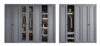 Système de dressing moderne sur mesure en mélamine avec éclairage LED, coiffeuse et portes à fermeture amortie pour chambre à coucher