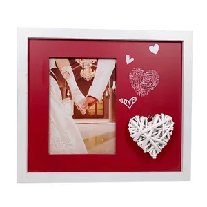 Valentine's Day wood photo frame with rattan heart love 5x7" picture frame for the gift of Valentine's Day