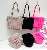 Sac fourre-tout d'hiver en PU peluche de haute qualité personnalisé, sac à main de luxe pour femme avec ensemble chapeau, idéal pour cadeau, fournisseur en gros