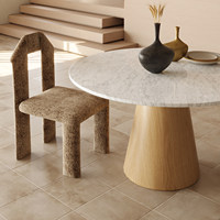 Table à manger ronde en marbre naturel, style italien, luxe léger, minimaliste, pour villa et hôtel, meubles de salle à manger, pieds en bois