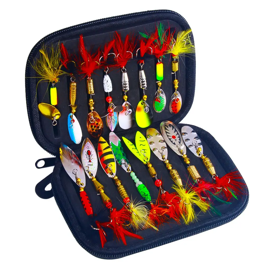 16pcs/set Multicolor Metal Spinner Lures Baits With Tackle Box Bass Trout Salmon Hard Metal Spinner Baits Fishing Lures Kit