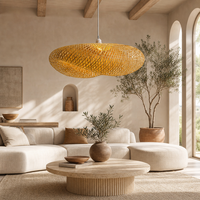 Abat-jour suspendu en bambou artisanal moderne Fusen, LED à intensité variable, angle de faisceau de 360°, garantie 1 an, pour l'éclairage du salon