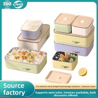 Conteneur de stockage alimentaire hermétique en acier inoxydable 304, compatible micro-ondes, design carré pour transporter les repas, réfrigérateur