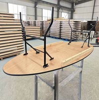 Table pliante ovale commerciale pour camping, pique-nique, banquet en bois contreplaqué pour hôtel, mariage et événements à louer