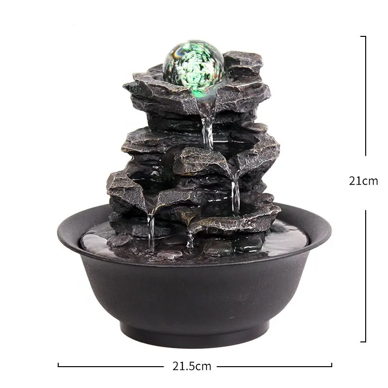 Fengshui - Fonte de água de mesa para decoração de mesa, fonte de resina de mesa para decoração de casa e escritório, bola giratória criativa em cascata rochosa