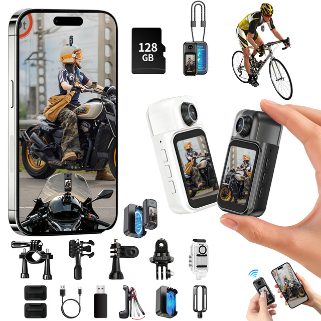 4K Thumb Cycling Camera with WiFi Magnetic Back Clip Touch Screen Charging Case 1.47" Screen Sports Recorder