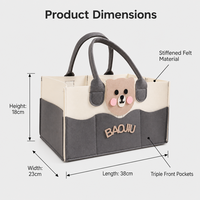 Sac de rangement rigide en feutre pour couches, motif ours mignon, avec 3 poches avant, personnalisable avec votre logo, OEM ODM, vente en gros
