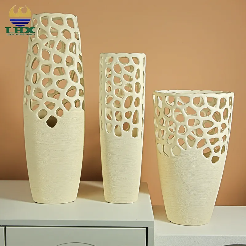 Personalizable hecho a mano estilo rústico nórdico moderno ahueca hacia fuera el jarrón grande para la decoración del hogar jarrón de cerámica