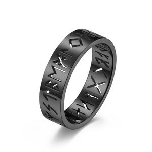 Nordic Viking Script Titanium Steel <b>Ring</b> Black Unisex Engagement <b>Ring</b> Letter Pattern Jewelry - Product Image 1