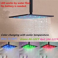 Ensemble de système de douche thermostatique en laiton à effet de pluie à DEL noir mat de 16 pouces
