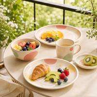 Ensemble de vaisselle en mélamine durable de qualité alimentaire avec impression géométrique pastel moderne pour la cuisine, la salle à manger et le camping