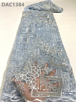 Nouveau design, fabricants chinois, tissu en dentelle africaine, perles et sequins, tissu en dentelle turquoise pour robe de mariée nigériane, pour femmes, pour les fêtes