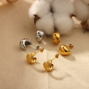 Minimalist 18k Gold Plated Beaded Stud Earring <strong>Stainless</strong> <strong>Steel</strong> Waterproof Chunky Earring for Women Hypoallergenic <strong>Jewelry</strong> Gifts - Product Image 5