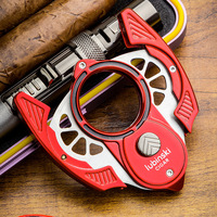 Couteau à cigares semi-automatique à double tranchant en acier inoxydable de grand calibre, en forme de couteau volant, avec étui en cuir