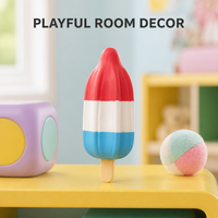 Trio de jouets squishy classiques en mousse souple, motifs Ice Pop, rouge, blanc, bleu, corps cannelé, manche en bois, cadeau d'été
