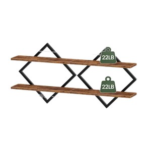 Étagère murale en bois à double niveau de forme géométrique pour articles décoratifs de salon et de maison - Product Image 5