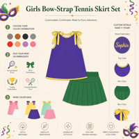 Puresun OEM/ODM Ensemble Jupe et Haut de Sport/Yoga pour Filles, Haut Sans Manches Très Élastique avec Nœuds aux Épaules, Thème Mardi Gras, 1-6 Ans, Vente en Gros