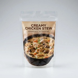 Sachet laminé personnalisé imprimé en gros, auto-ventilant et micro-ondable, pour l'emballage de bouillons, soupes et plats copieux - Product Image 1