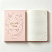 Cuaderno de Lujo con Diseño Floral de Mariposas, Personalizado con Grabado, en Cuero Rosa, Diario para Mujer