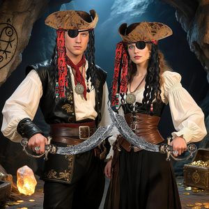 <span class=keywords><strong>Accessori</strong></span> per Costume da <span class=keywords><strong>Pirata</strong></span> MH-1025 per Adulti, Cappello Ecologico per Halloween, Benda per Occhi, Collana con Teschio, Coltello in Plastica Argento - Product Image 6