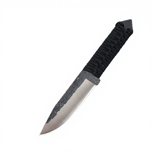 Couteau tactique de survie à lame fixe pleine longueur pour l'extérieur, acier 5cr13, lame droite forgée, manche en paracorde, étui en cuir noir, 18 cm - Product Image 4