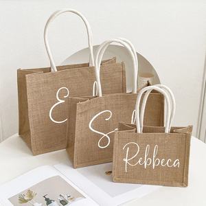 Bolso de compras de lona personalizado de alta calidad, correa de mango de algodón con corazón de yute a la moda, logotipo personalizado laminado, patrón de letras - Product Image 2