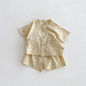 Ensemble d'été personnalisé pour tout-petits bébés garçons ensemble en <span class=keywords><strong>lin</strong></span> chemise à manches courtes surdimensionnée et <span class=keywords><strong>short</strong></span> 2 pièces ensembles pour petit garçon - Product Image 2