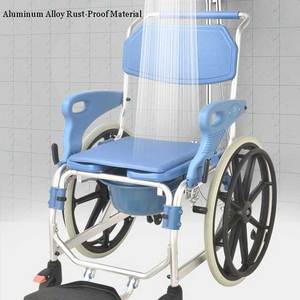 Chaise de toilette pliable en alliage d'aluminium pour soins à domicile, fauteuil roulant manuel pour personnes âgées, chaise de douche - Product Image 5