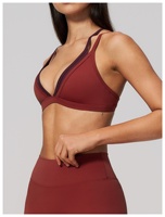 Soutien-gorge de sport deux pièces contrastant pour femme, effet seconde peau, dos nu en V profond, pour yoga et entraînement, maintien léger, en Spandex/Nylon respirant