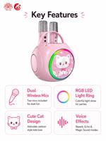 Speaker Bluetooth Anak-Anak Bentuk Kucing Lucu dengan Dua Mikrofon Nirkabel, Pengubah Suara, Lampu RGB, dan Penyangga Ponsel, Kotak Audio untuk Pesta