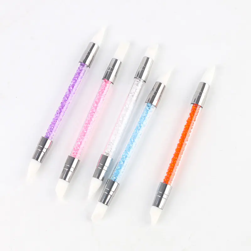 Hot Selling Doppelkopf DIY Nagel werkzeuge UV Gel Nagels chnitz bürste 5 Stück Silikon Nagel bürste Carving Pen Set