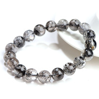 Diskon manik-manik Herkimer hitam alami pemrosesan kristal Herkimer gelang berlian