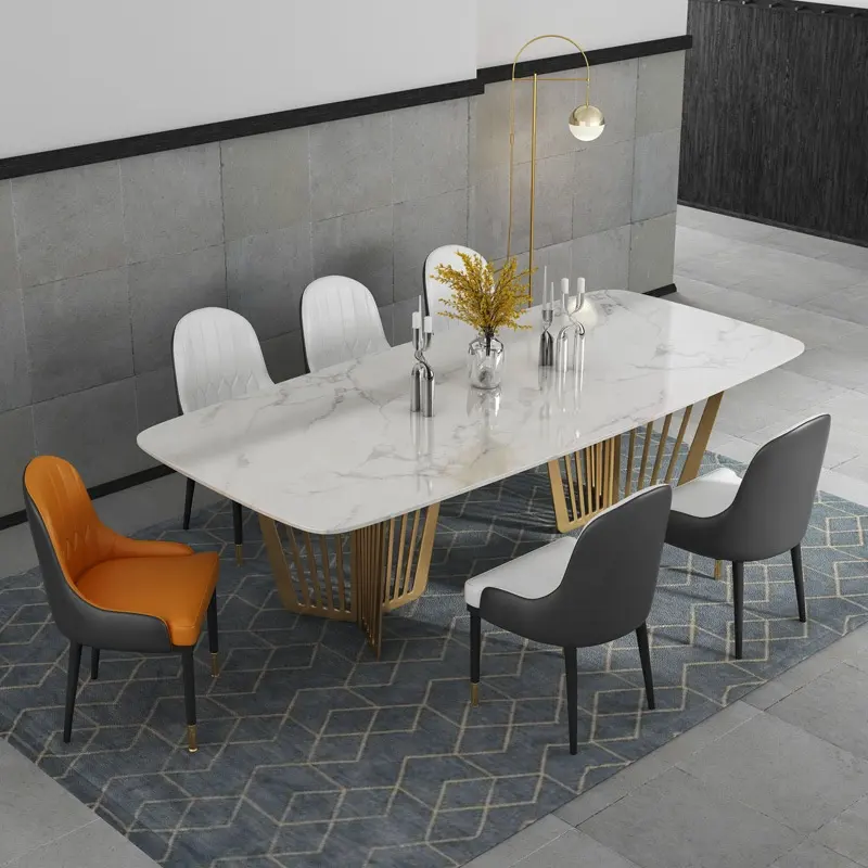 Conjunto de mesa de jantar, 4 cadeiras de mármore contemporâneo nórdico de luxo para móveis de 10 lugares